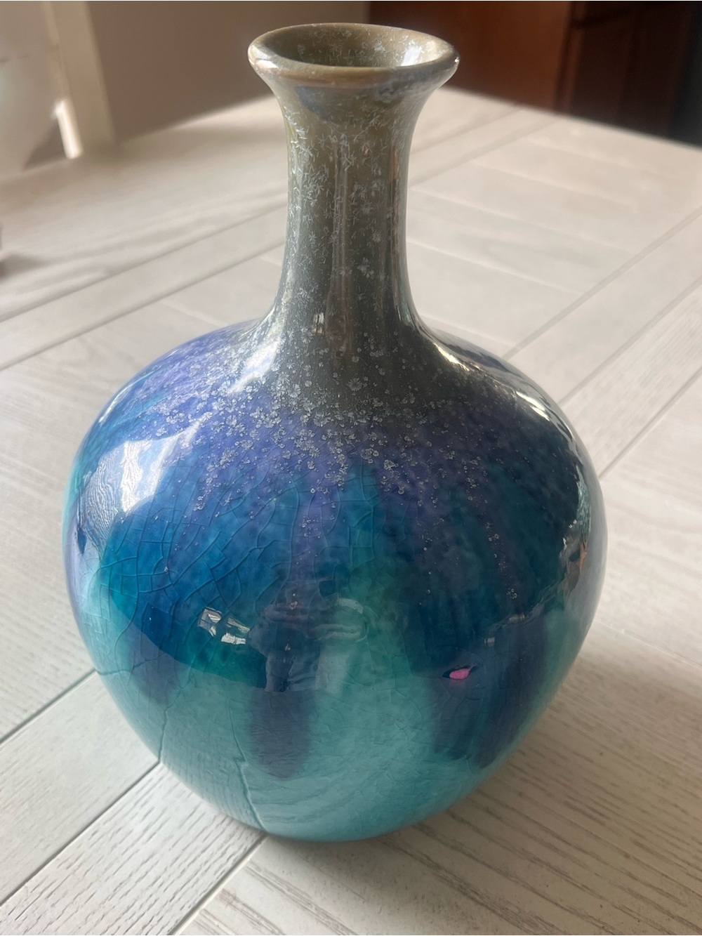 Homegoods Crystalline Glaze Coastal Ceramic Bottle Vase - Teal & Blue